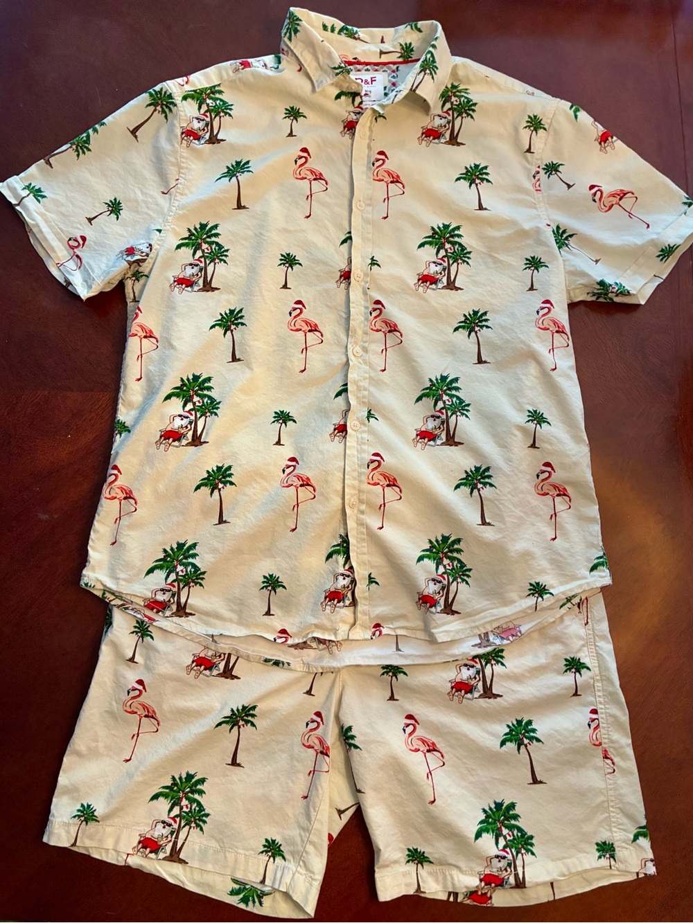 D&F Ricky Singh XL Tropical Christmas Santa Flamingo Shirt Shorts Set Boys
